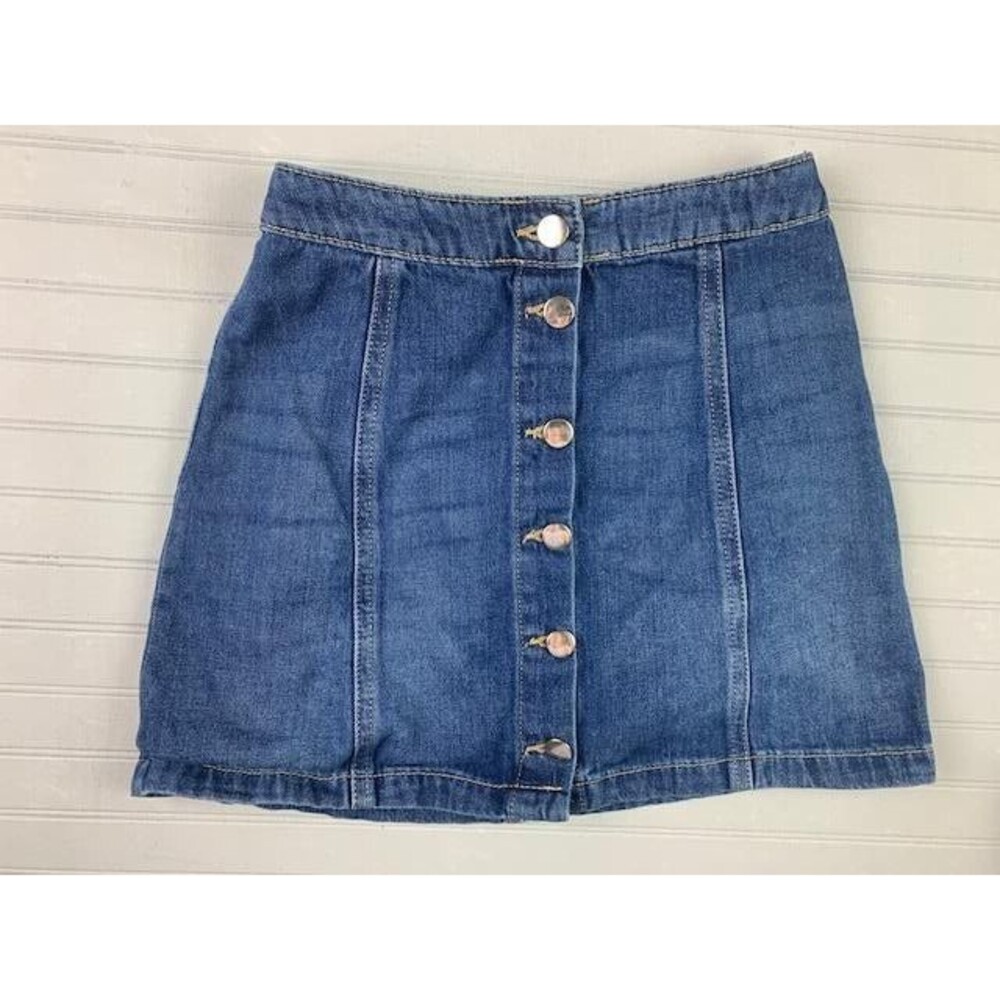 H&M Divided Size 2 Womens Skirt Button Front Mini Cotton Med Wash